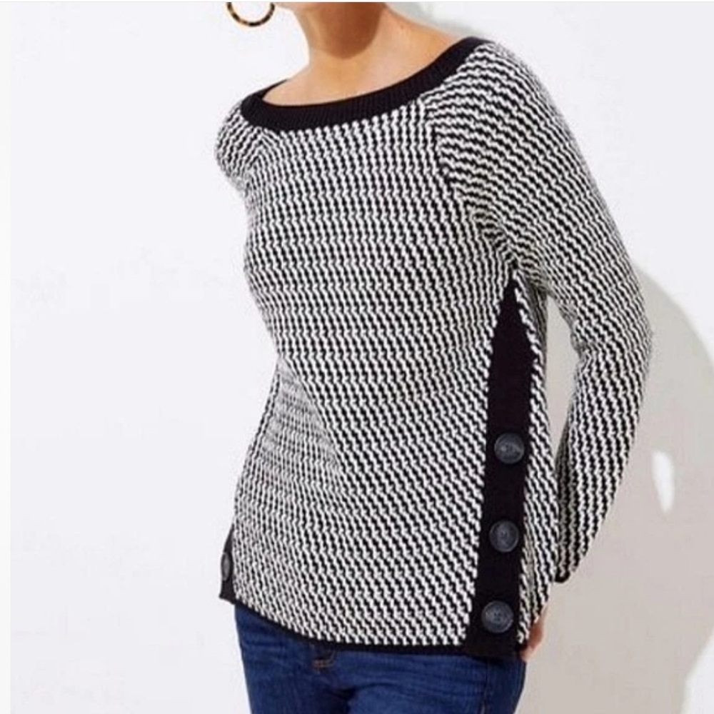 LOFT Monochrome Textured Button-Accent Sweater